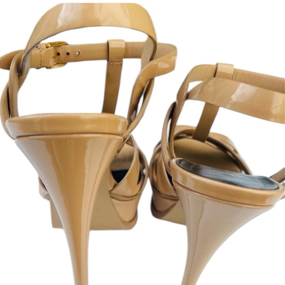 YSL Tribute Patent Leather Sandals Nude Beige Heels 38 - Picture 6 of 11